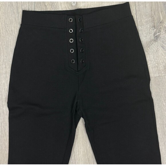 Black Moto Boho Leggings Rivets Faux Lace Up Small Comfy Stretch Edgy Chic Pants - Picture 2 of 3